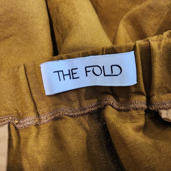 The Fold London Linen Pull-on Pants Mustard Yellow Elastic Waist Cuffed Size 10 - Picture 6 of 7
